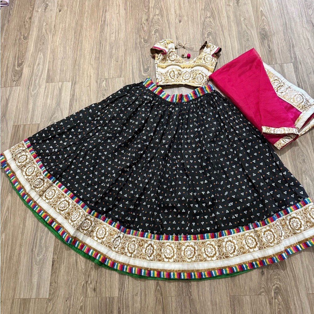 Black and Gold Embroidered Lehenga Choli Set